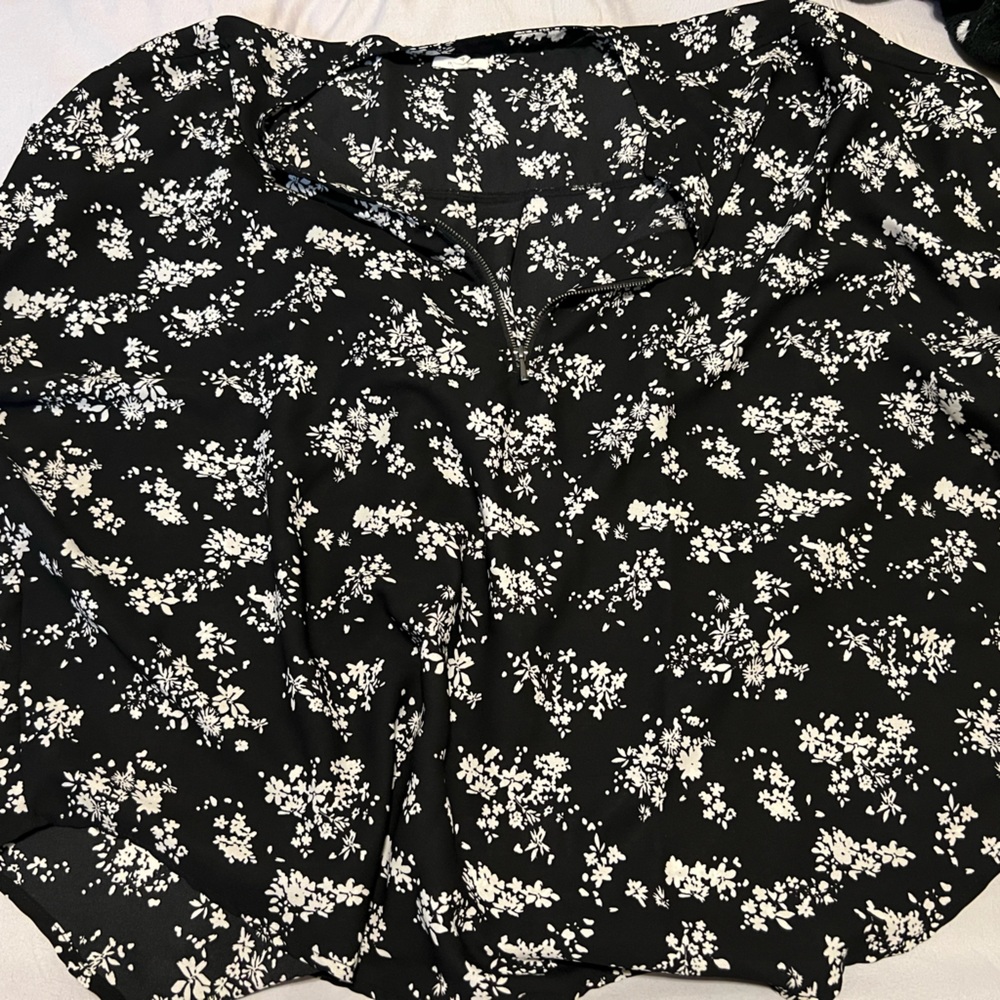 Maurices Black Blouse with White Floral Print
